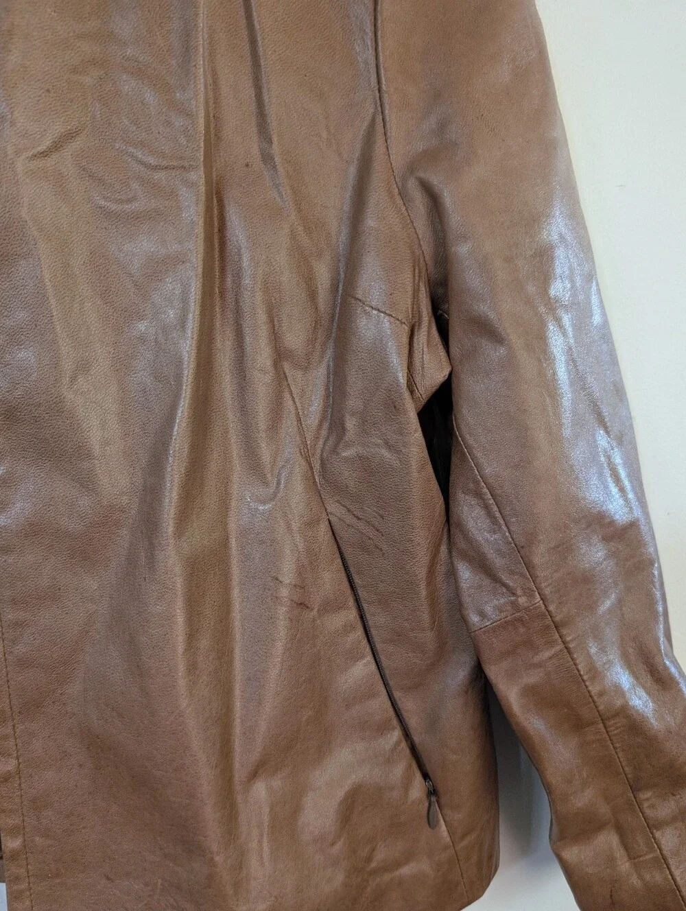 Wilsons Leather Womens Brown Leather Zip Front Jacket L Large
